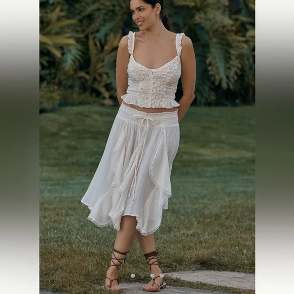 Anthropologie Celandine Godet SET - Drawstring Midi Skirt & Smocked Crop Top - Picture 2 of 7